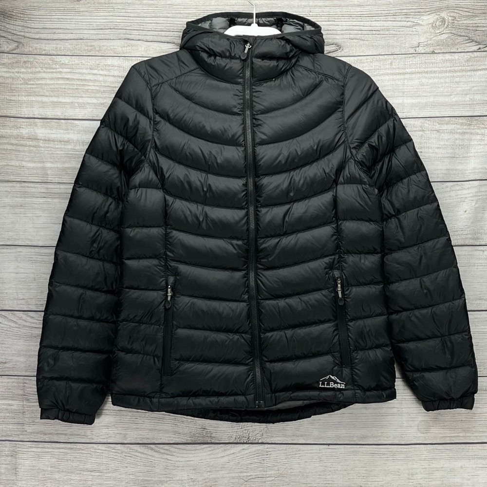 LL Bean Ultralight 850 Down Hooded Jacket Black Pertex DownTek Puffer Sz S REG